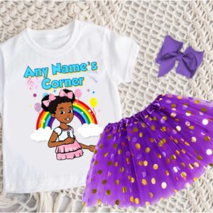 Gracie's Corner Personalized Name Party Purple Gold Polka Dots Tutu Outfit Set Dress – All Sizes