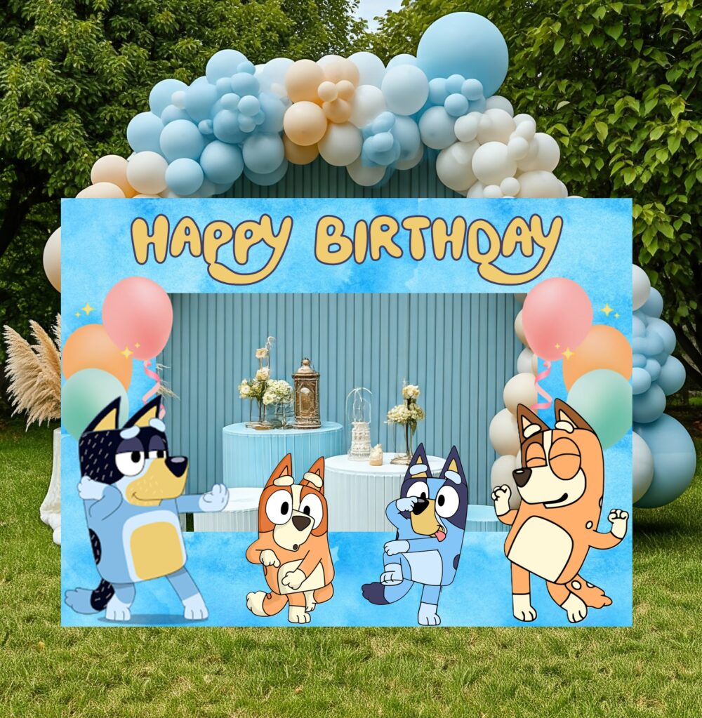 Bluey & Bingo with Family Happy Birthday Party Celebration Photo Booth Frame Life Size Cutout Prop Yard Sign Gift - Image 2