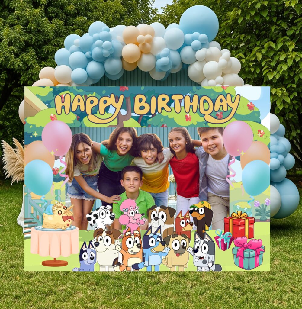 Bluey & Bingo with Friends Happy Birthday Party Celebration Photo Booth Frame Life Size Cutout Prop Yard Sign Gift