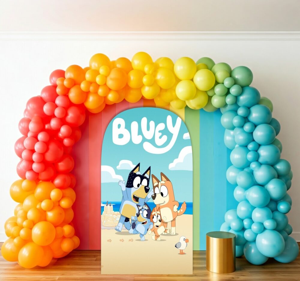 Bluey Family Beach Summer Birthday Party Celebration Life Size Background Arch Backdrop Prop Yard Sign Gift