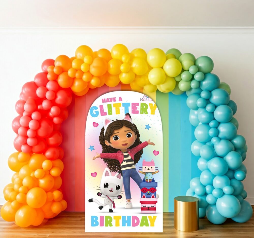 Gabby's Dollhouse with Friends Glittery Birthday Party Celebration Life Size Background Arch Backdrop Prop Yard Sign Gift