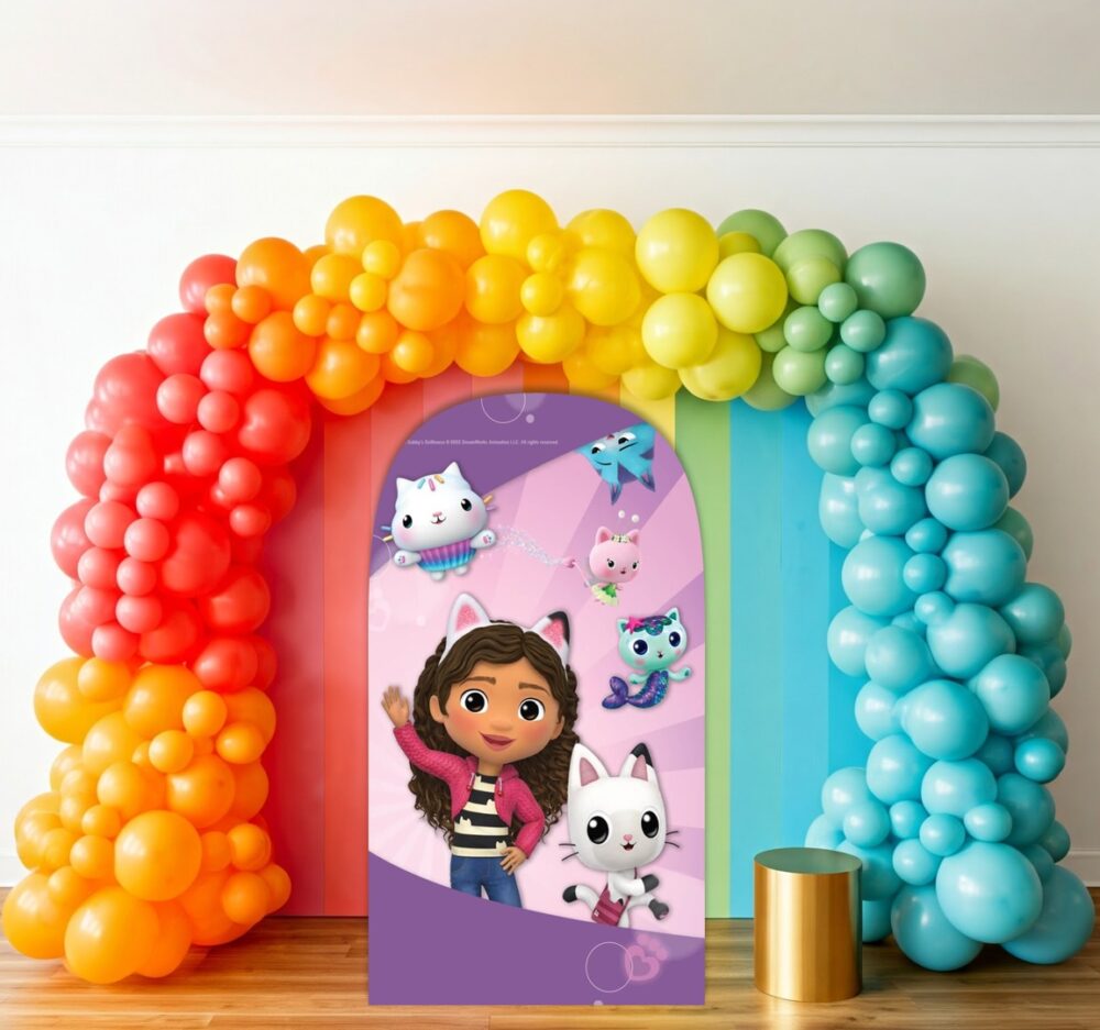 Gabby's Dollhouse & Friends Purple Birthday Party Celebration Life Size Background Arch Backdrop Prop Yard Sign Gift