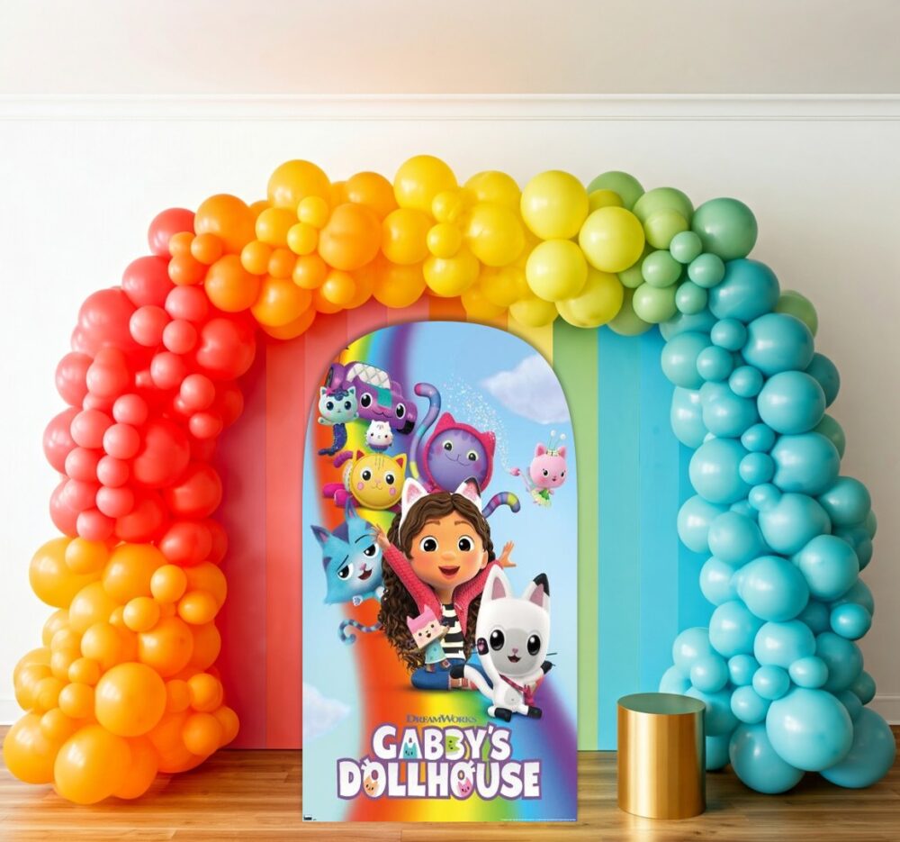 Gabby's Dollhouse & Friends Rainbow Birthday Party Celebration Life Size Background Arch Backdrop Prop Yard Sign Gift