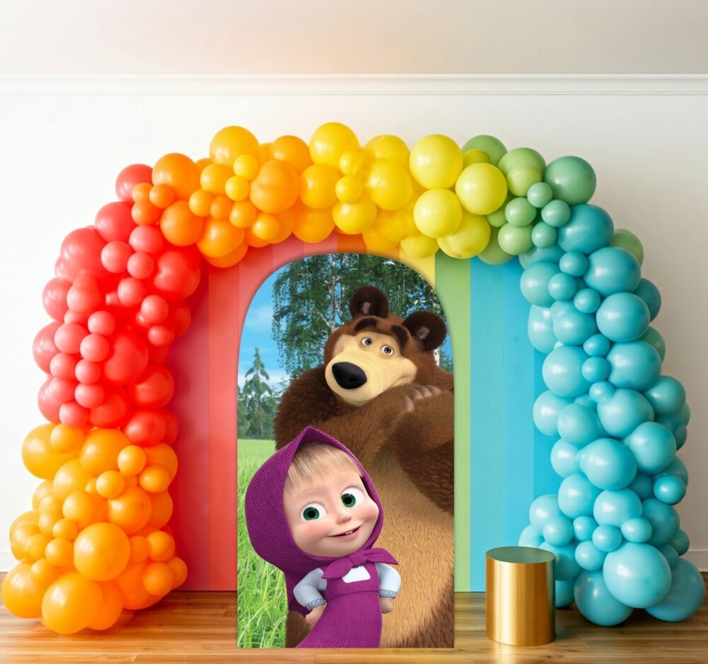 Masha and Bear Birthday Party Celebration Life Size Background Arch Backdrop Prop Yard Sign Gift