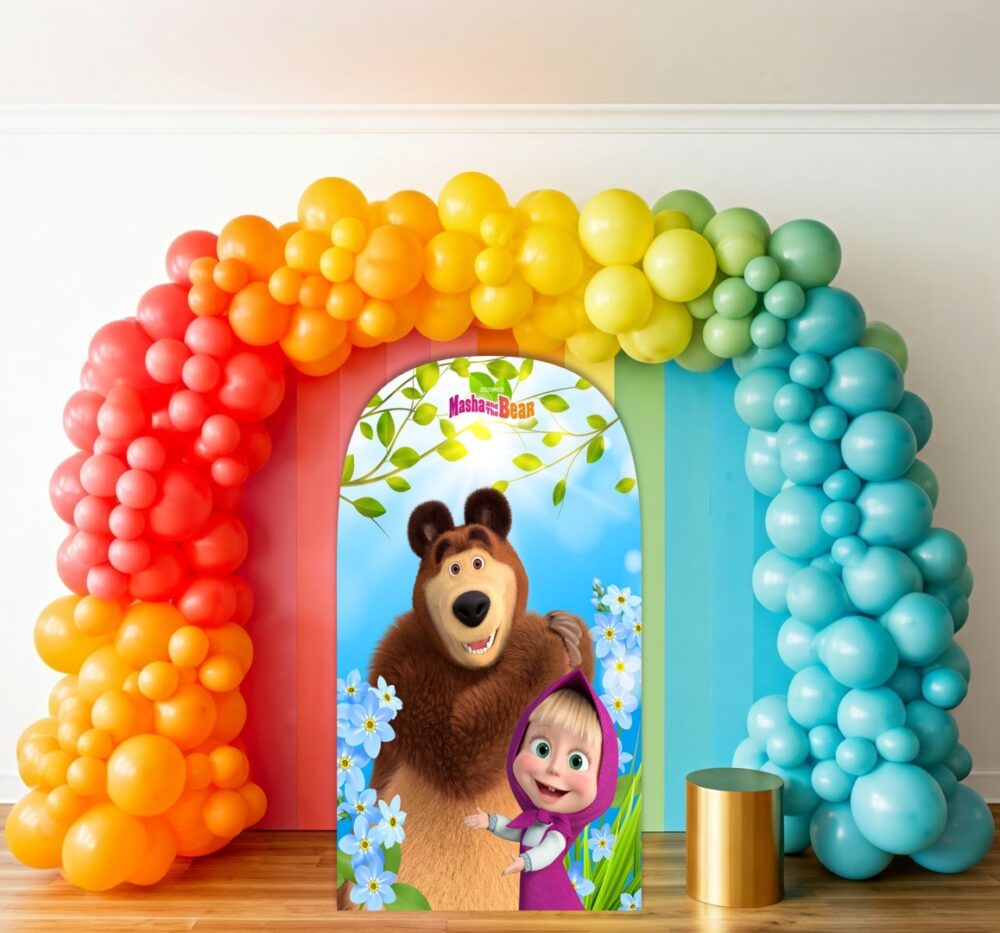 Masha & The Bear Garden Birthday Party Celebration Life Size Background Arch Backdrop Prop Yard Sign Gift