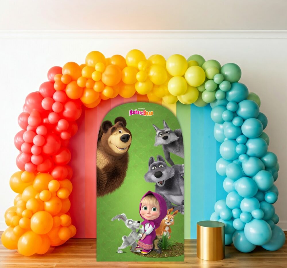 Masha & The Bear Friends Birthday Party Celebration Life Size Background Arch Backdrop Prop Yard Sign Gift