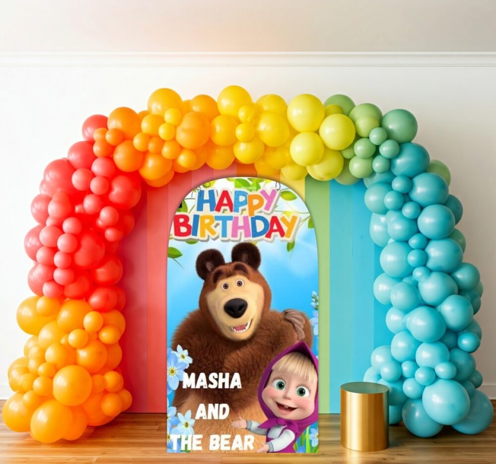 Masha and Bear Happy Birthday Party Celebration Life Size Background Arch Backdrop Prop Yard Sign Gift