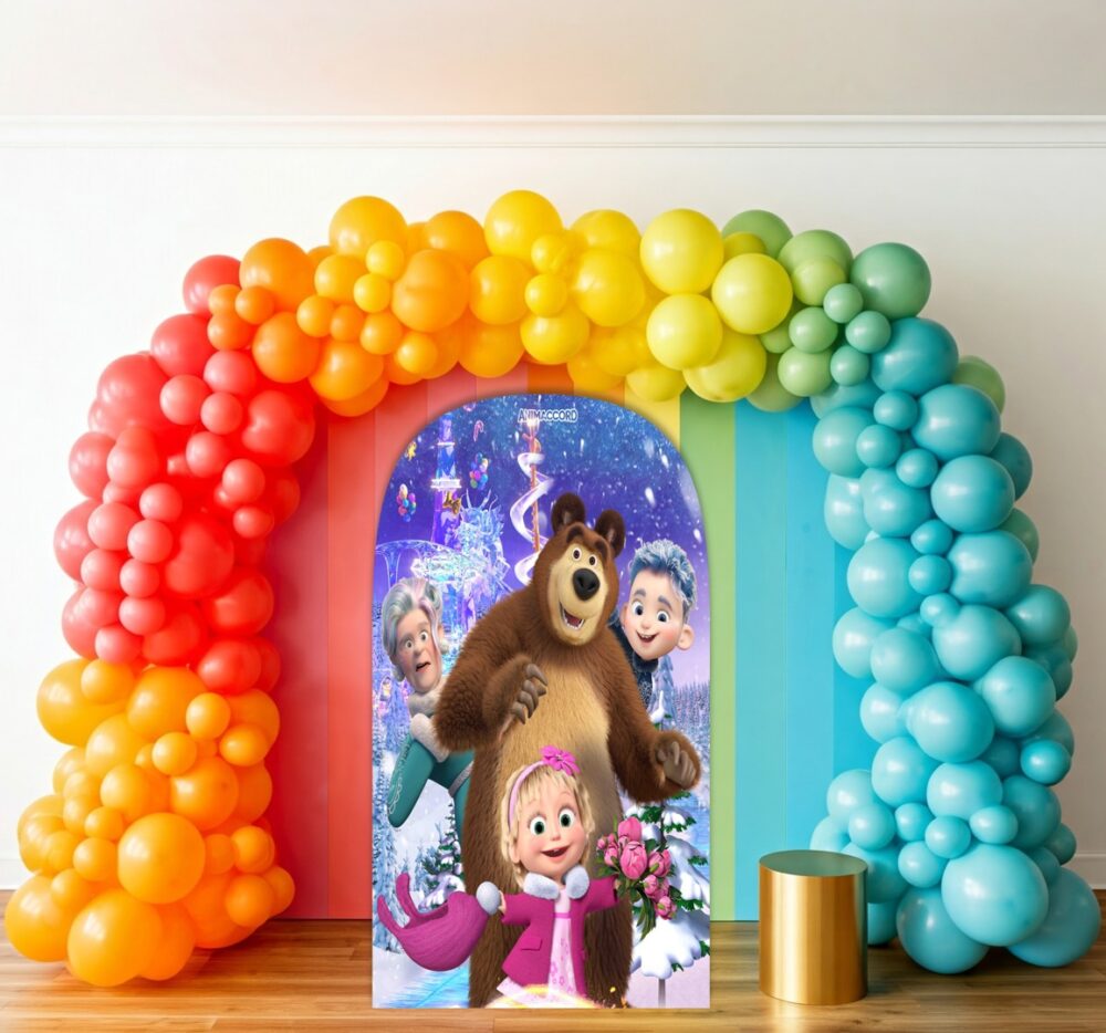 Masha & The Bear Legend of 12 Months Birthday Party Celebration Life Size Background Arch Backdrop Prop Yard Sign Gift