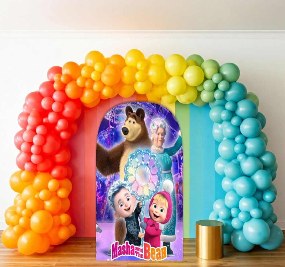 Masha & The Bear Legend of 12 Months Movie Birthday Party Celebration Life Size Background Arch Backdrop Prop Yard Sign Gift